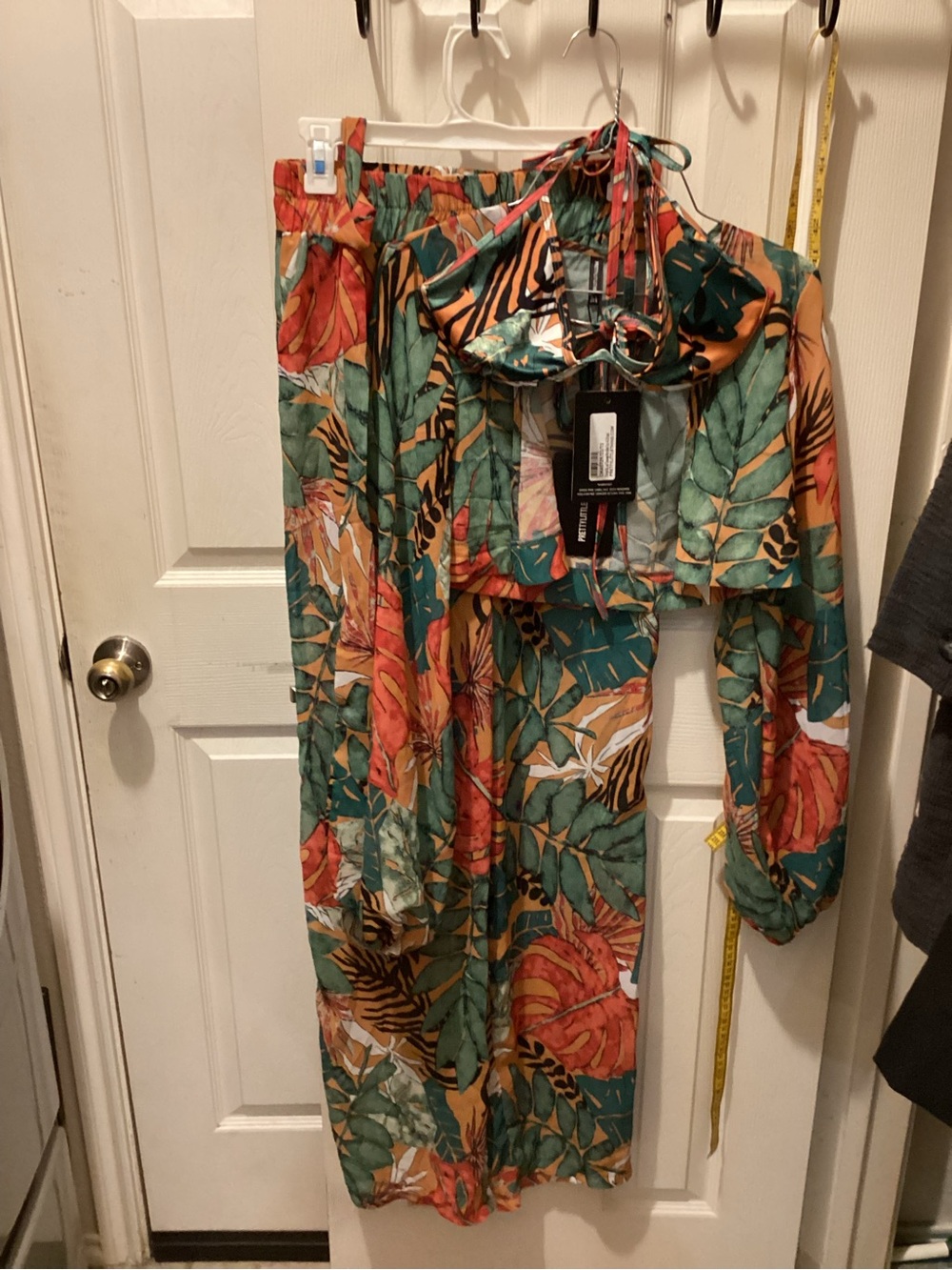 PrettyLittleThing Green and Orange Tropical Swim Coverup Set